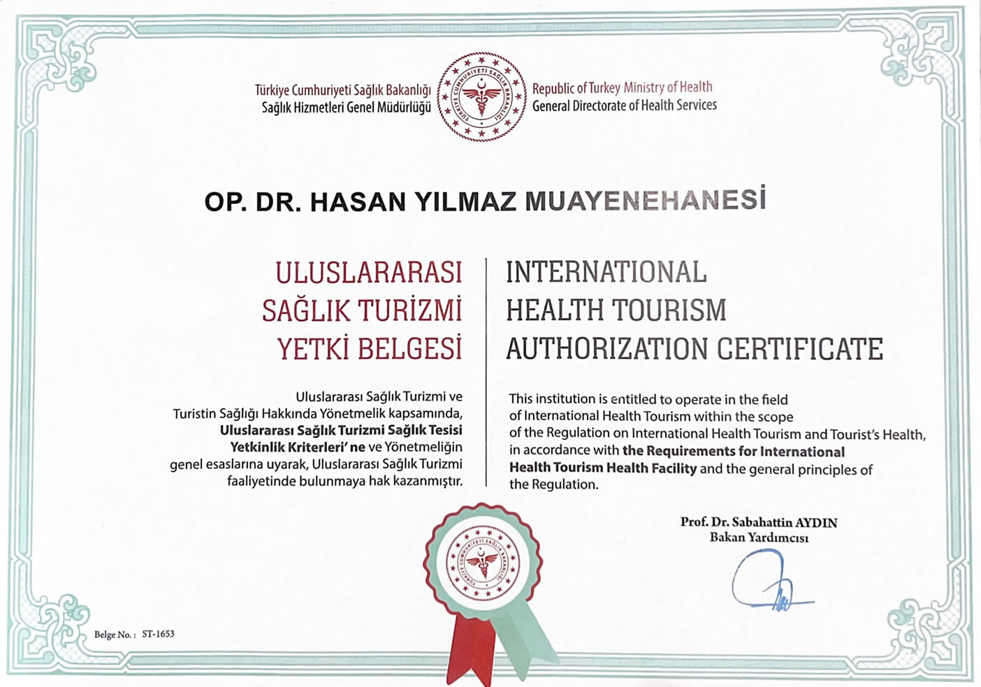 Uluslararası Sağlık Turizmi Yetki Belgesi
